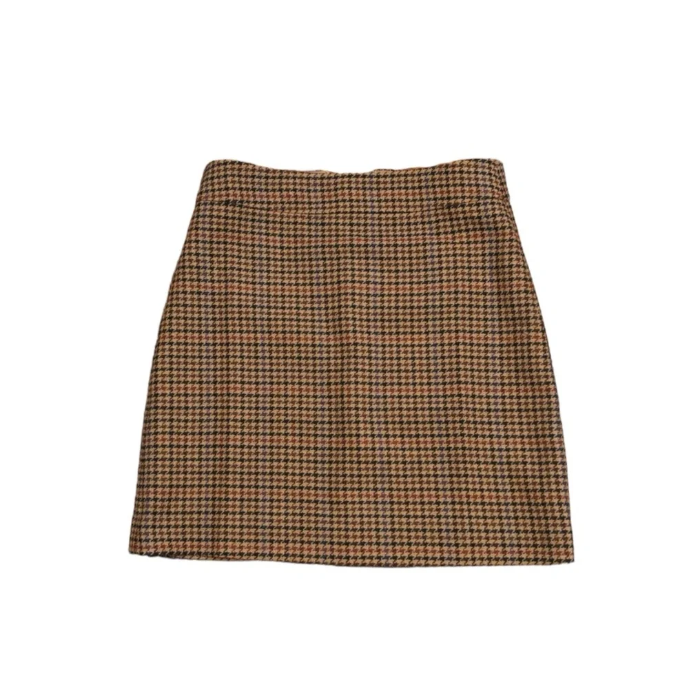 NWT J. Crew Wool Houndstooth Pencil Skirt size women’s 10 - brown tan